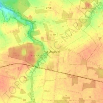 Topografische Karte Ruschwedel, Höhe, Relief