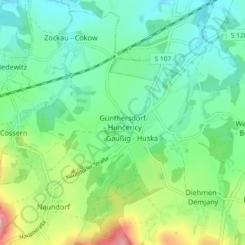Topografische Karte Günthersdorf, Höhe, Relief