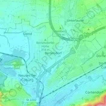 Topografische Karte Bertelsdorf, Höhe, Relief