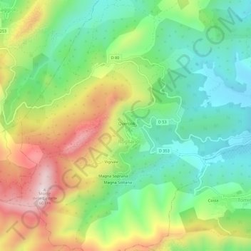 Topografische Karte Quercioli, Höhe, Relief