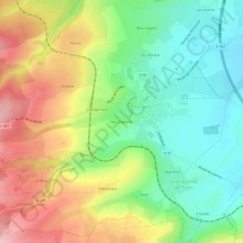 Topografische Karte Les Chatards, Höhe, Relief