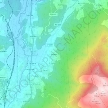 Topografische Karte Valouta, Höhe, Relief