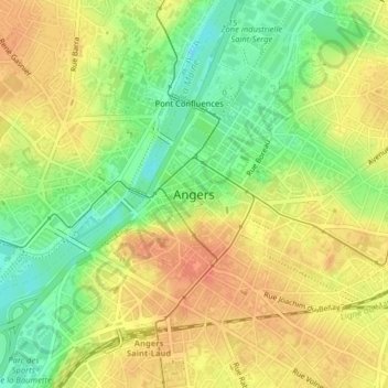 Topografische Karte Angers, Höhe, Relief