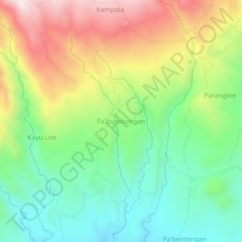 Topografische Karte Pa'bumbungan, Höhe, Relief
