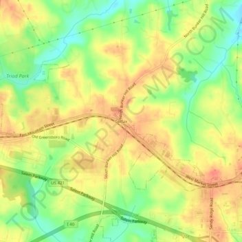 Topografische Karte Colfax, Höhe, Relief