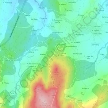 Topografische Karte Folgueira, Höhe, Relief