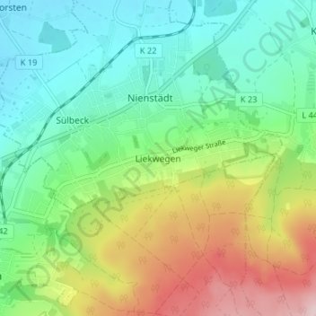 Topografische Karte Liekwegen, Höhe, Relief