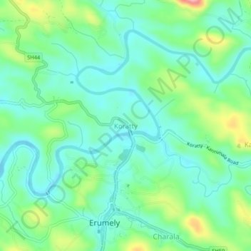 Topografische Karte Koratty, Höhe, Relief
