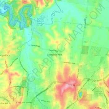 Topografische Karte Chirnside Park, Höhe, Relief