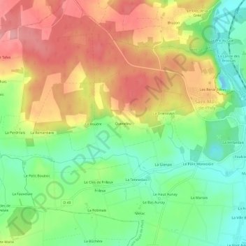 Topografische Karte Queneleu, Höhe, Relief