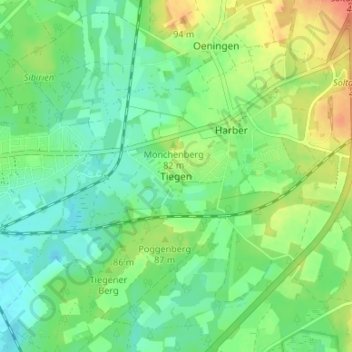 Topografische Karte Tiegen, Höhe, Relief