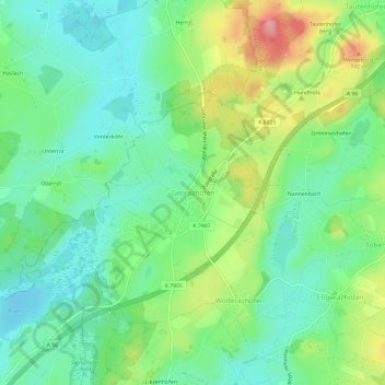 Topografische Karte Gebrazhofen, Höhe, Relief