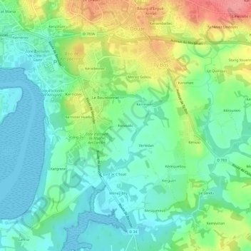 Topografische Karte Kervoalic, Höhe, Relief