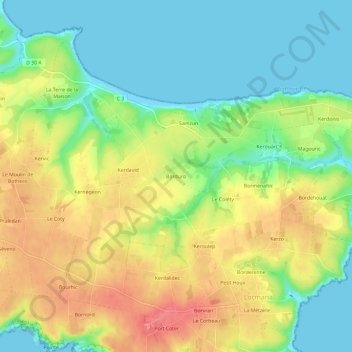 Topografische Karte Borduro, Höhe, Relief