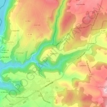 Topografische Karte Anglards, Höhe, Relief