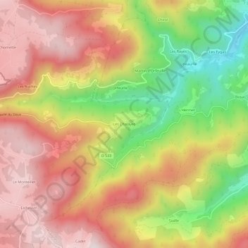 Topografische Karte Les Chalayes, Höhe, Relief