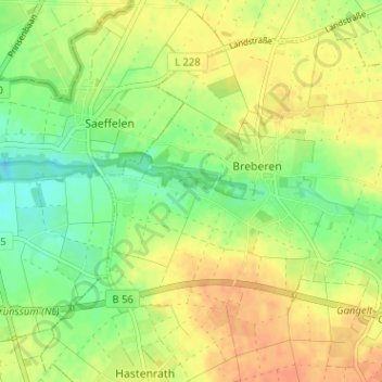 Topografische Karte Broichhoven, Höhe, Relief