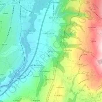 Topografische Karte Chambéraz, Höhe, Relief