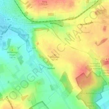 Topografische Karte Südberge, Höhe, Relief