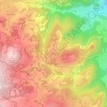 Topografische Karte Charade, Höhe, Relief