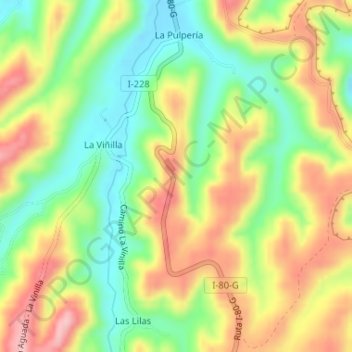 Topografische Karte Cuesta Los Leones, Höhe, Relief