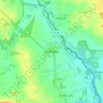 Topografische Karte Zasenbeck, Höhe, Relief