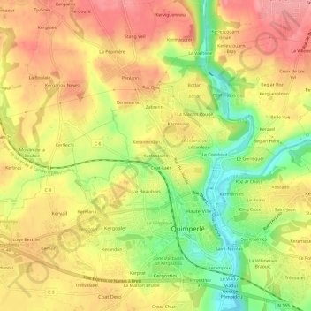 Topografische Karte Kerfontaine, Höhe, Relief