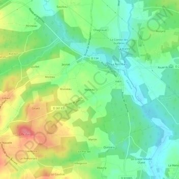Topografische Karte Mazeau, Höhe, Relief