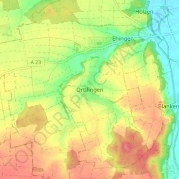 Topografische Karte Ortlfingen, Höhe, Relief