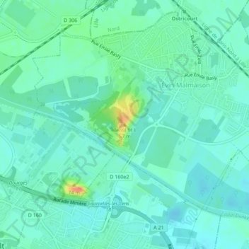 Topografische Karte Terril 113, Höhe, Relief