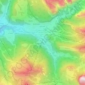 Topografische Karte Frëina, Höhe, Relief