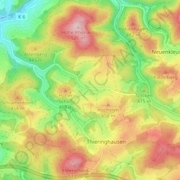 Topografische Karte Rhonard, Höhe, Relief