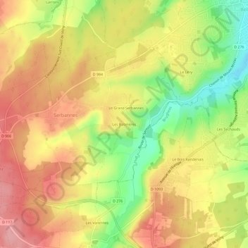 Topografische Karte Les Batelières, Höhe, Relief