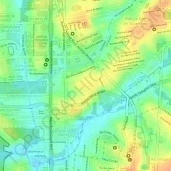 Topografische Karte Praça do Eldorado, Höhe, Relief