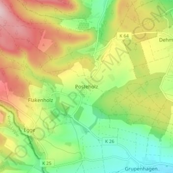 Topografische Karte Posteholz, Höhe, Relief
