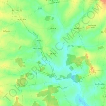 Topografische Karte Verrière, Höhe, Relief