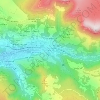 Topografische Karte La Vergnère, Höhe, Relief