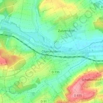 Topografische Karte Obermodern, Höhe, Relief