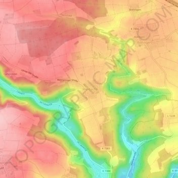 Topografische Karte Weidach, Höhe, Relief