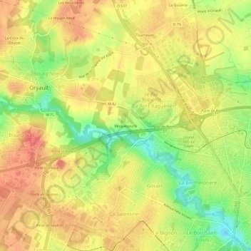 Topografische Karte Moquesouris, Höhe, Relief