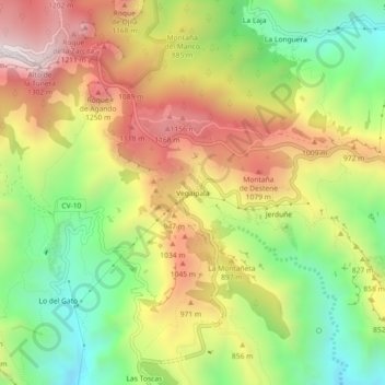 Topografische Karte Vegaipala, Höhe, Relief