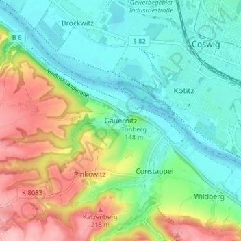 Topografische Karte Gauernitz, Höhe, Relief