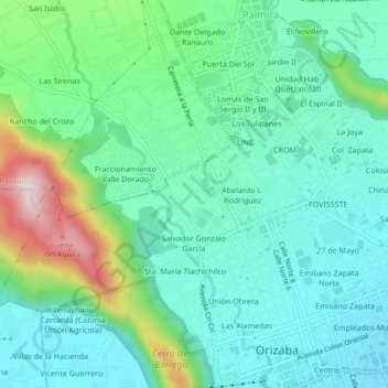 Topografische Karte San Juan Bautista, Höhe, Relief