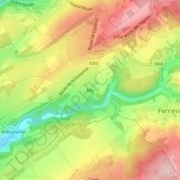 Topografische Karte My, Höhe, Relief