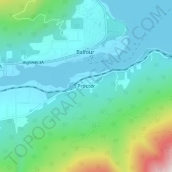 Topografische Karte Procter, Höhe, Relief