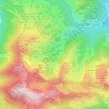 Topografische Karte Rosengasse, Höhe, Relief