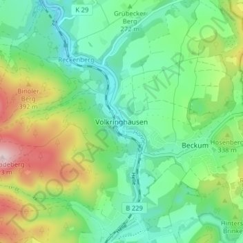 Topografische Karte Volkringhausen, Höhe, Relief