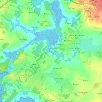 Topografische Karte Ty Len, Höhe, Relief