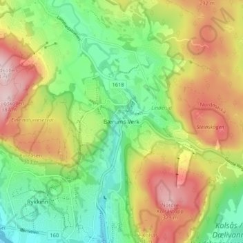 Topografische Karte Bærums Verk, Höhe, Relief