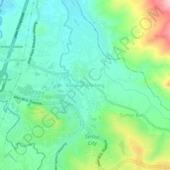 Topografische Karte Babakan Madang, Höhe, Relief